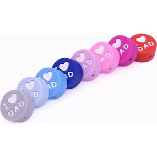 5pcs Silicone Beads I Love DAD Flat Round Teething Beads For Baby Teether Pacifier Clip Necklace Jewelry Making Food Grade
