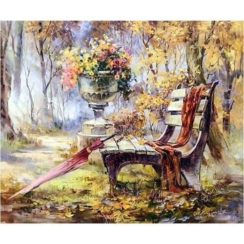 5D DIY Diamond Painting Landscape Forest Wood Chair Cross Stitch Patterns Full Drill Resin Diamond Painting kits for Embroidery