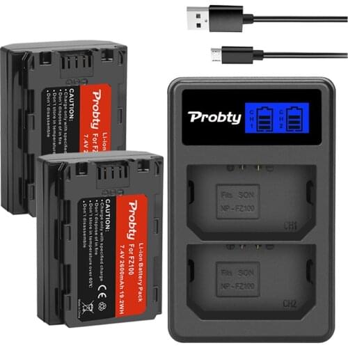 NP-FZ100 NP FZ100 NPFZ100 2600mAh Battery + LCD Dual USB Charger for Sony Alpha A7III A7R III A9 Alpha 9 A7R3 A6600 Cameras