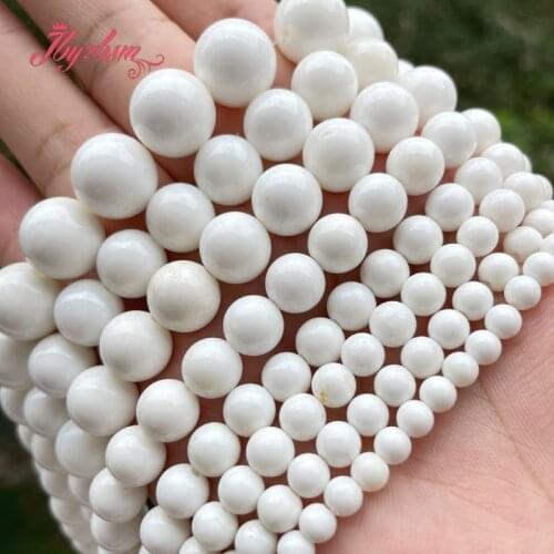 AA Grade White Tridacna Shell Beads Round Smooth Natural Stone Beads for DIY Women Men Necklace Bracelet Jewelry Making 15"