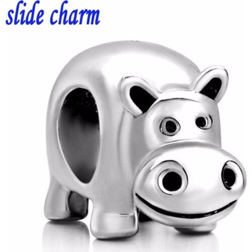Slide charm Free shipping Valentines Day gift for children and hippos charm beads fit Pandora charm bracelets