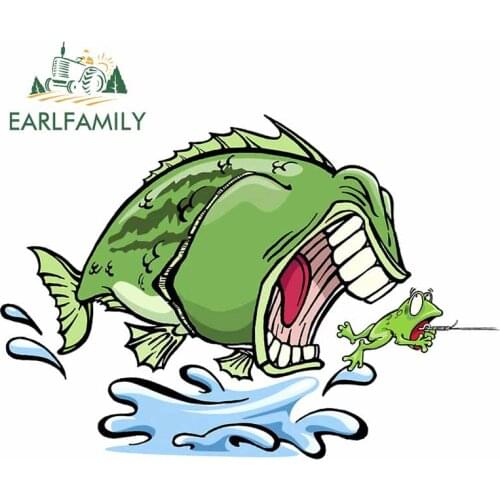 EARLFAMILY 13cm x 9.2cm For Cartoon Bass Chasing Frog Fine Decal Car Accessories Stickers Waterproof Scratch-proof Decoration