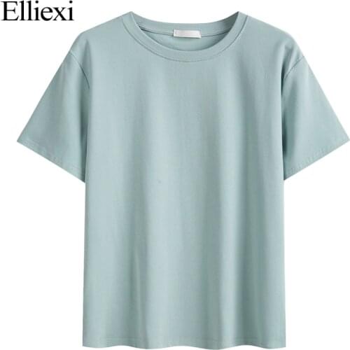 Elliexi Women t shirt Black White Tshirts lady Solid Vogue Vintage T-shirt Cotton Women O Neck Short Sleeve Girl Office Lady Tee