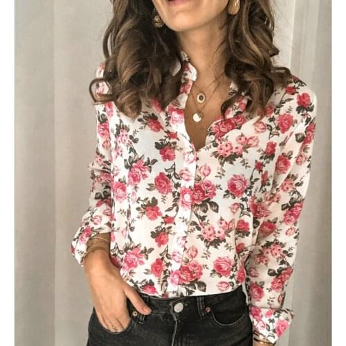 Hirigin Womens Polka Dot T-Shirt Tops Holiday Floral Sot Long Sleeve Turn Down Collar Loose Casual Shirt Female Office