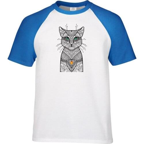 Cotton Tees Tops cat animal New Arrivals Men t-shirt Raglan Sleeve T Shirt Casual Tops Cool Tee