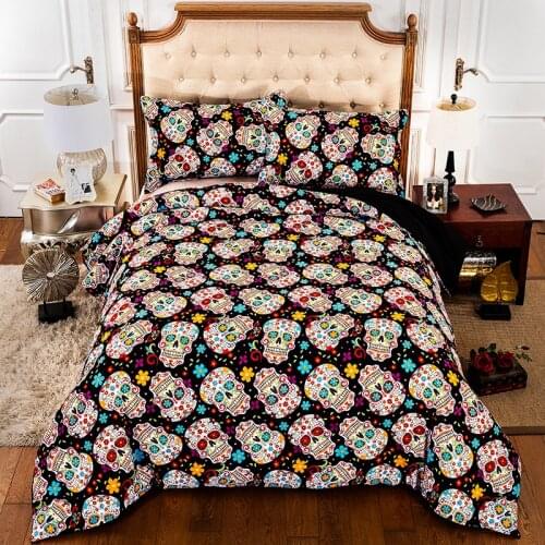 Skull Floral Personality Cool Bedding Set Duvet Cover Quilt Cover Bed Cover Pillow Cases Single Double Queen King Super King