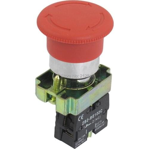 22mm NC Red Mushroom Emergency Stop Push Button Switches 600V 10A ZB2-BE102C