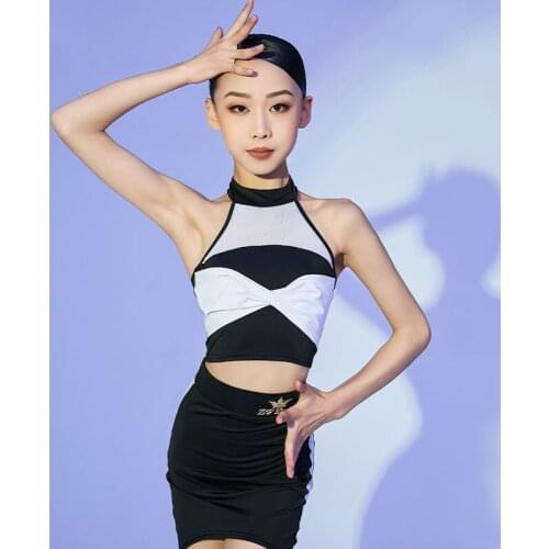 Latin Dance Outfit For Girls Halter Backless Tops Practice Wear Cha Cha Tango Dancing Competition/Performance Costume VDB3844