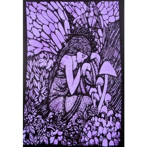 Small Sleeping Angel Design Poster Fabric Purple Color Indian Tapestry