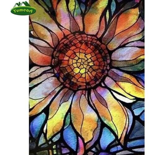 YUMEART DIY Diamond Painting Glass Stained Sunflower Mosaic Cross Stitch Full Square Drill Diamond Painting Sticker Home Decor