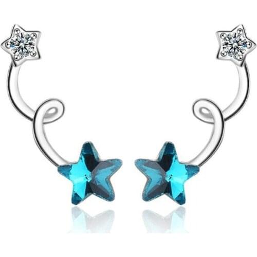 New Personality Blue Five-pointed Star 925 Sterling Silver Jewelry Temperament Spiral Crystal Stud Earrings SE712