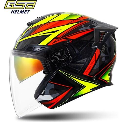 Original GSB S-263/Jet-3 Retro Vintage 3/4 Open Face Half Motorcycle Helmet Scooter Man Women Capacete Casco Moto With Dual Lens