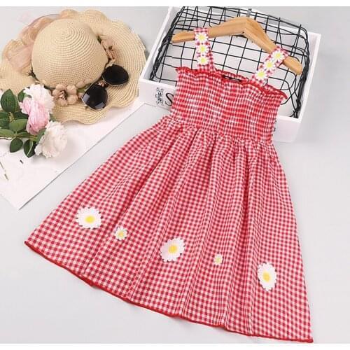 Baby Girls Sleeveless Slip Dress Plaid Floral Princess Dress 2021 Daisy Print Summer Dresses Casual Clothes for Toddler Infant