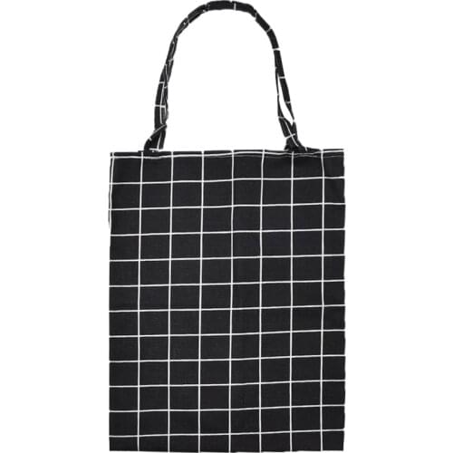 Useful Linen Shoulder Bag ECO Shopping Tote Check Plaid Bag No Lining ECO Handbag Tote Reusable Grocery Shopper Bags