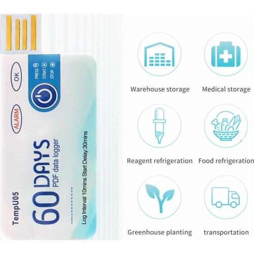 TempU05 Temperature Data Logger 60 Days PDF Report Disposable Single Use USB Temperature Recorder Temperature Record Instrument