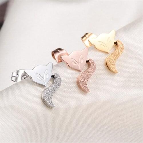 Martick Cute Lovely Style Animal Stud Earrings Scrubbing Process Animal Fox Shape Stud Earrings For Young Lady Jewelry E207