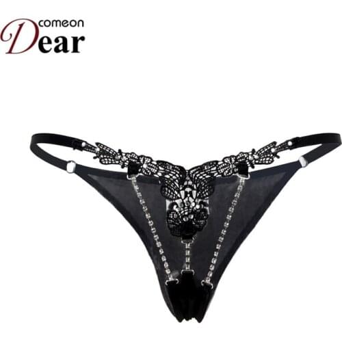 Comeondear Floral G-String with Bead Plus Size Sexy Rhinestone Micro Thong T-Back Erotic Lingerie Hot Women Underwear PA5109