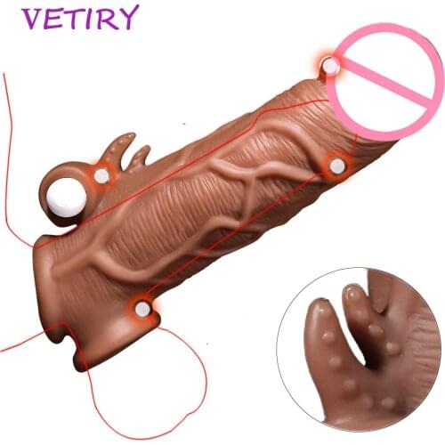 Vibrator Penis Sleeve Penis Enlarger Delay Condoms For Men Reusable Cock Sleeve Realistic Penis Extension Delayed Ejaculation