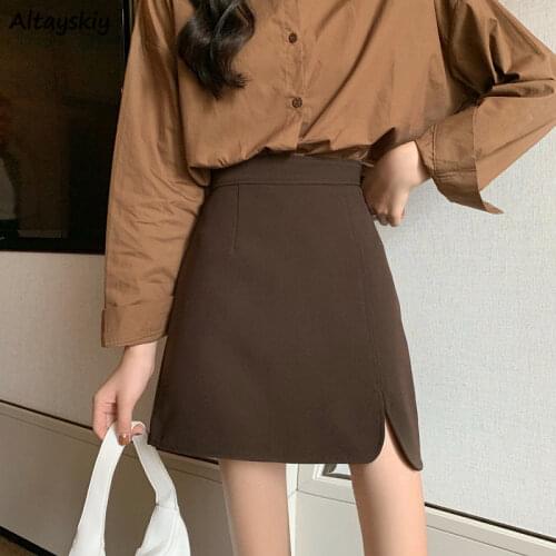 Skirts Women Sexy Side-slit Solid Summer All-match Mini Teenagers Fashion Office Lady Charm Temperament Ulzzang Simple Casual