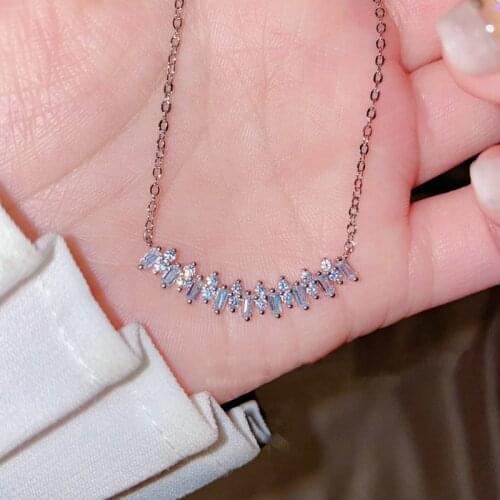 Charms Smile Pendant 925 Sterling Silver Cubic Zirconia Pendant Necklaces Chain for Women Shiny CZ Short Chain New Fashion 2021