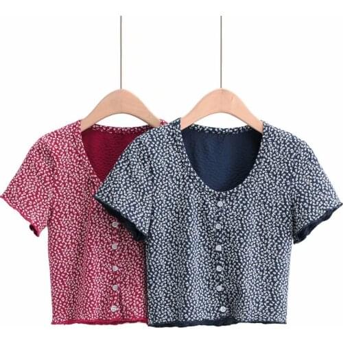Graphic t shirts vintage korean button down shirt for women harajuku shirt kawaii vintage floral crop top t shirt ladies