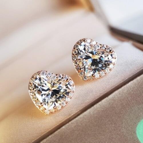 Lovers Heart shape 925 sterling silver Earrring AAAAA Cz Charm Engagement Wedding Stud Earrings for women Bridal Party Jewelry