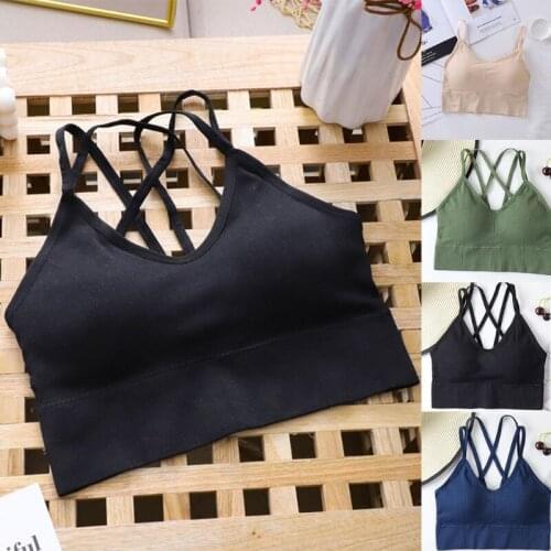 Y166 Women Padded Camisole Sports Bra Cross Back Straps Shockproof Fitness Bralette