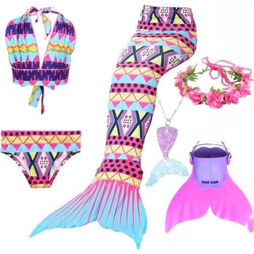 Girls Swimmable Mermaid Tail Princess Dress with Monofin Kids Mermaid Costume Cosplay Swimsuit Birthday Haloween Swimwear Bikini
