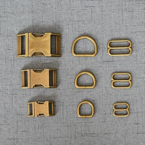 1 Set 15mm/20mm/25mm Bromz Plastic Buckle Metal D Ring Adjuter Strap Slider For High Quality Hardware Pet Dog Collar Accessory