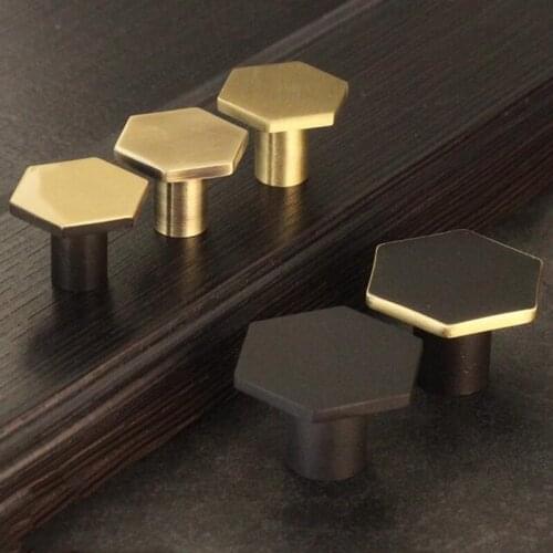 1PC Pure Copper Retro Handle Modern Black Hexagonal Wine Cabinet Door Handle Shoe Cabinet Handle Diy