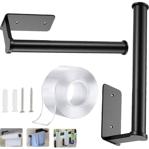 1Pc Wall-mounted Stainless Steel Kitchen Roll Paper Holder Bathroom Towel Hanging Storage Rack
