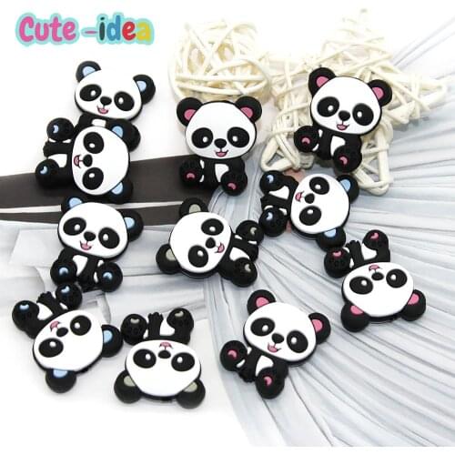 Cute-Idea 10PCs Silicone Mini Panda Beads Teething Chewable Food Grade Pacifier Chain Accessories DIY Teether Baby Product Pearl