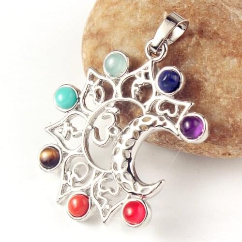 100-Unique 1 Pcs Silver Plated Half Moon Shape 3D Inlay Many Colors Small Stone Pendant Chakra Amulet Jewelry