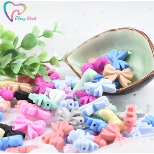 Teeny Teeth 10 PCS Bowknot Silicon Beads Baby Teething BPA Free Nursing Jewelry Chewable Silicone Baby Teething Bow Tie Beads