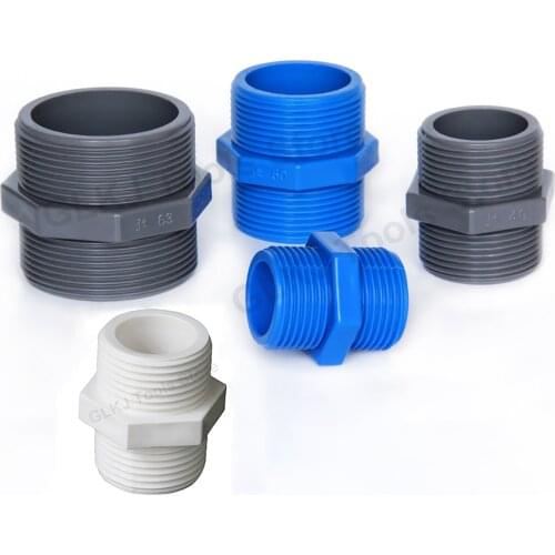 1PCS PVC Pipe Hex Nipple Fitting Quick Coupler 1/2" 3/4" 1" ~ 2" BSP Male to Male Thread Connector Garden Irrigation Adapter