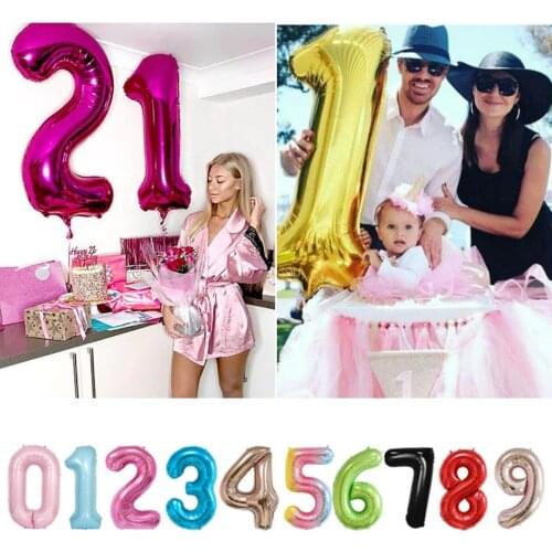 40Inch 0-9 Number Helium Balloons Anniversary Birthday Party Decorations Rose Gold Silver Pink Blue Multicolor Foil Balloon Ins