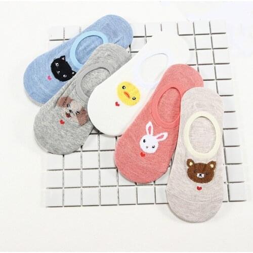 5 Pairs/lot Cute Harajuku Animal Socks Women Summer Korean Cat Bear Rabbit Funny Low Cut Ankle Sock Happy Sox