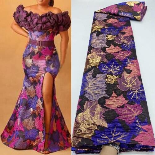 5yards/pc) Hot selling purple pink African brocade lace very beautiful jacquard weaving fabric for party dress FZZ1063
