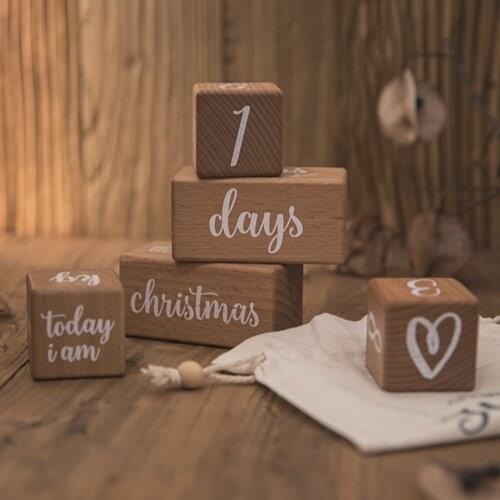 6pcs/set Beech Printing Baby Milestone Block Square Memorial Monthly Newborn Birth Number Month Commemorative Photography Props