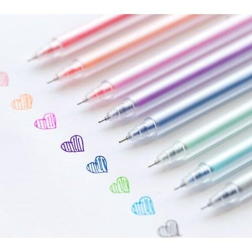 8pcs Color Liner Pen Set Transparent Matte Body Ballpoint 0.5mm Gel Ink Art Marker Pens for Drawing Journal School Student A6074