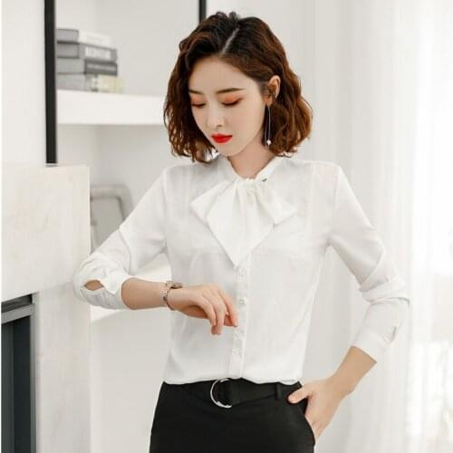 New 2020 Fashion Women Blouses & Shirts White Long Sleeve Office Ladies Work Business Clothes OL Styles