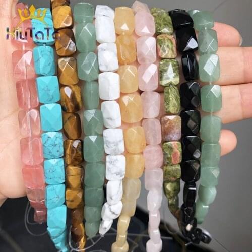 8*12mm Natural Faceted Beads Rectangle Agates Jades Pink Quartz Beads For Jewelry Making DIY Bracelet Earrings Accessories 7.5