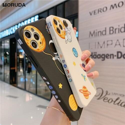Liquid Silicone Astronaut Spaceship Frame Phone Case for iPhone 12 Pro Max 11 Pro Max 12MiNi 7 8 Plus X XS Max XR SE 2020 Cover