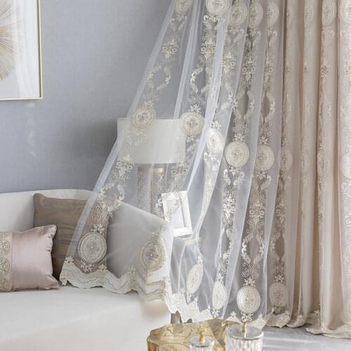 Elegant Embroidered Floral Sheer Curtains for Living Room Jacquard Beads Stitched Mesh Window Treatment Drapes