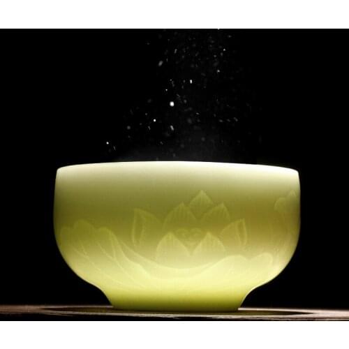 Longquan celadon teacup kung fu tea cups ceramic sample tea cup master cup single cup lotus personal cup by hand