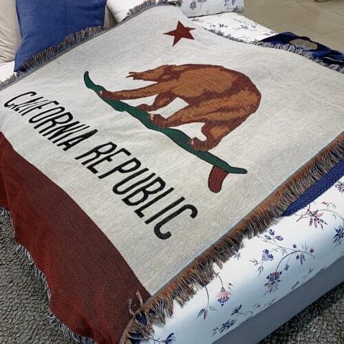 California Republic Bear Sofa Throw Blanket Cotton Thread Knitted Blanket With Tassel Sofa Cover Bed Blanket