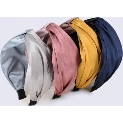 Fashion Girls and Women Headband 7cm wide Sweet Solid Color Satin Twisted Hairband Wholesale Head Pieces Korean Hair Accessories