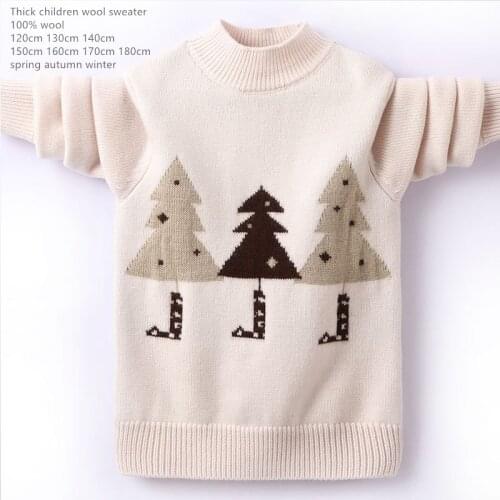 Naizaiga 100% Australia wool white print Christmas tree Thicken O-neck Boy Children Sweater winter pullovers FMBR45