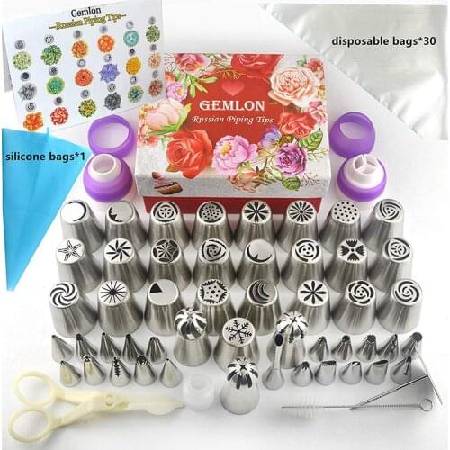 32/88pcs Cake Decorating Set Stainless Russian Piping Tips Cream Confectionery Nozzles Scraper Pastry Bag Baking Tools For Cakes