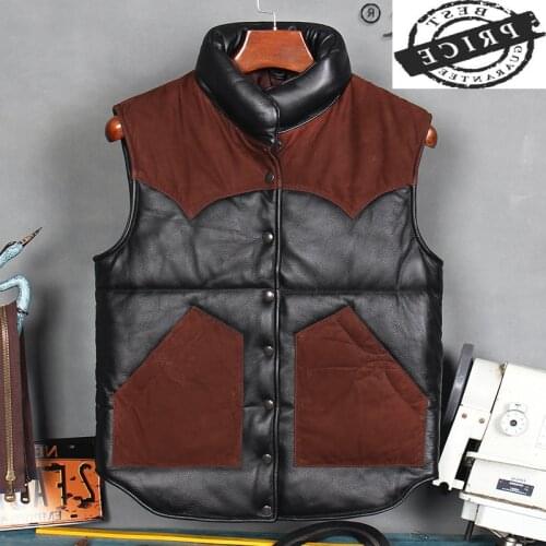 Natural Sheepskin Coat Men 100% Real Cow Leather Vest Winter Male Genuine Leather Jacket Thick Warm Mens Jackets 1aaa1XP